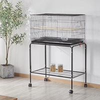 Yaheetech 47-inch Rolling Breeding Flight Bird Cages for Parakeets Budgies Finches Cockatiels Conures Lovebirds Canaries Parrots w/Detachable Stand, Black