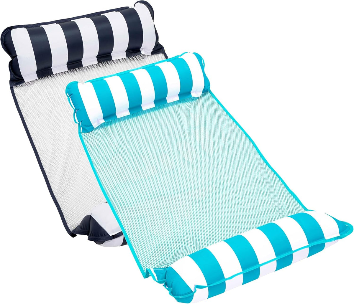 Aqua 4-in-1 Monterey Hammock Pool Float & Water Hammocks - Light Blue & Navy/White Stripe / Monterey Hammock / 2 Pack