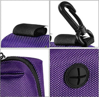 Dog Waste Bag Dispenser Pet Poop Bags Holder for Doggie Waste Bags Dispensers Soft Fabric Zipper Small Doggy Puppy Pouch for Leash Accessory Attachment with Carrier,2PCS Purple&Black
