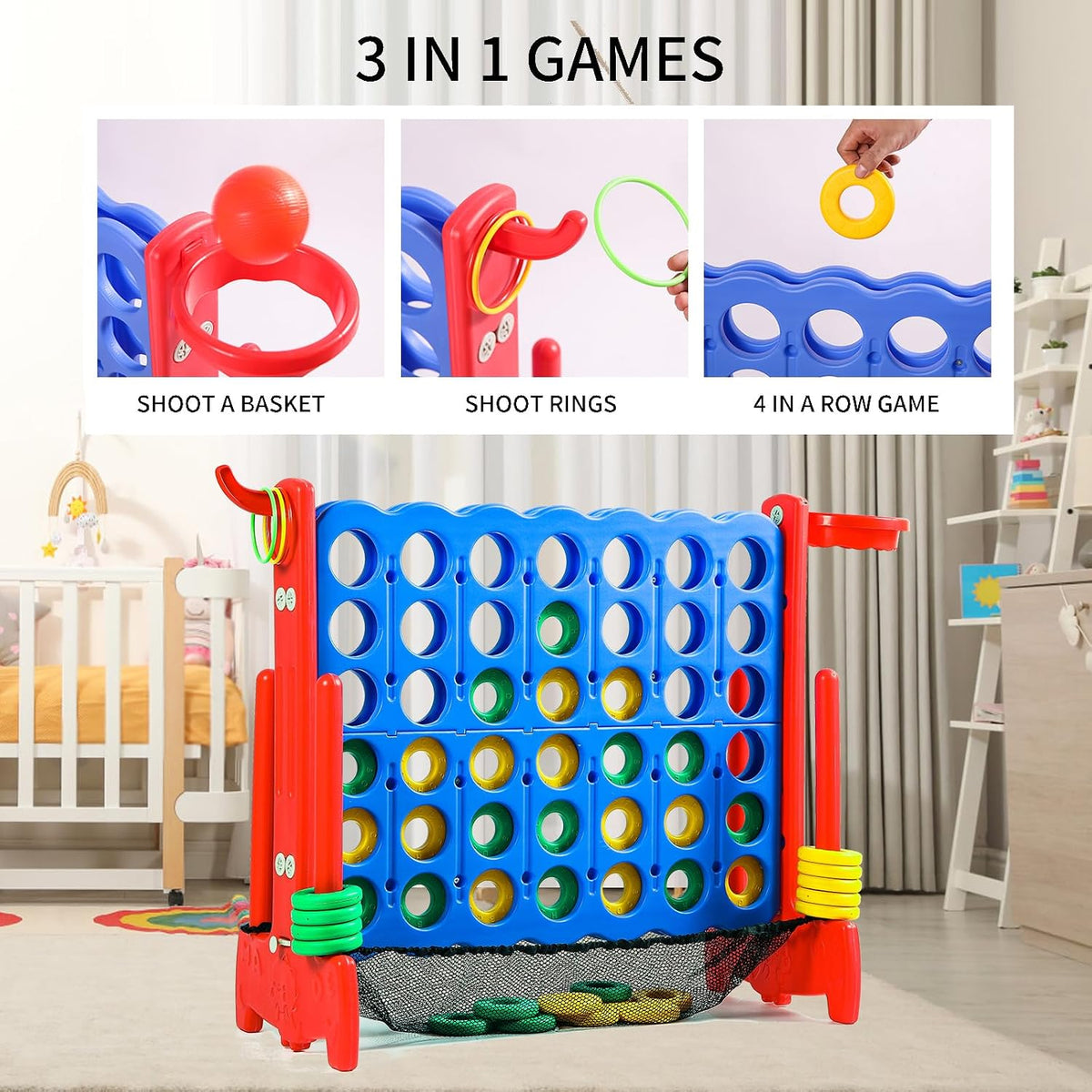 Giant 4 Row Game with Carrying Bag and Mesh Fabric .Giant 4-to-Score - Red - image 3