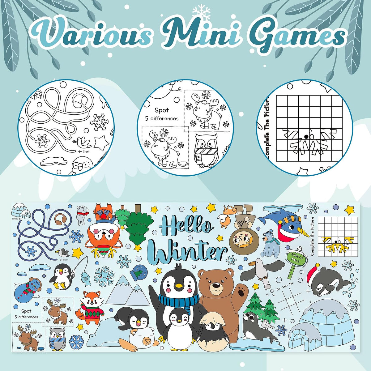 Dvbonike Jumbo Mandala Coloring Poster Giant Flower DIY Drawing Paper - Polar Animals (including mini-games) - image 3