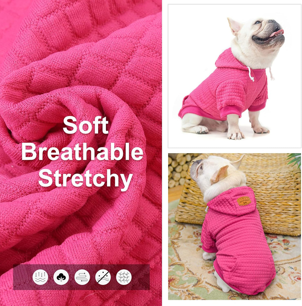 Small Dog Hoodie,Warm Winter Dog Sweater with Pocket & Leash Hole – Essentials for Dogs - Rose Pink / XXS (Back: 8",Chest: 10", Neck: 7.5") - image 3