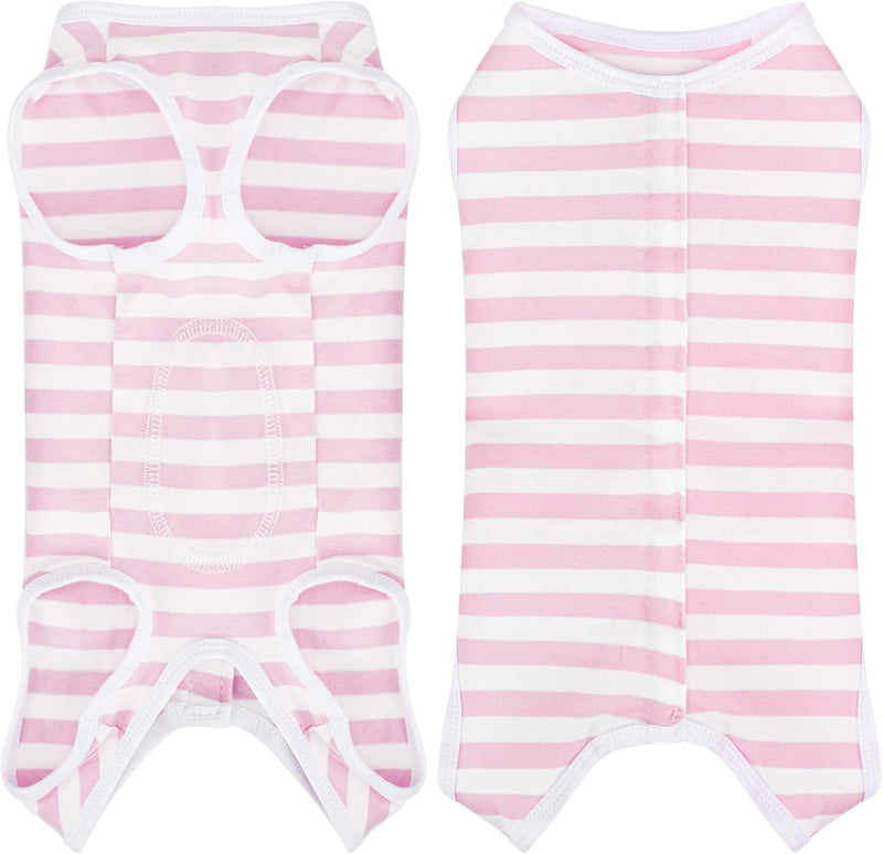 Comprehensive Post-Surgery Dog Recovery Suit: Premium Cotton - Pink and White Striped / L-(13~16lb) | Chest(~17.5")
