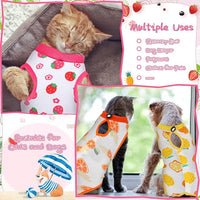 Nuanchu 3 Pieces Cat Recovery Suit Kitten Recovery Suit E-Collar Alternative for Cats and Dogs Abdominal Skin Anti Licking Pajama Clothes Sets(Fruit Pattern,Large)