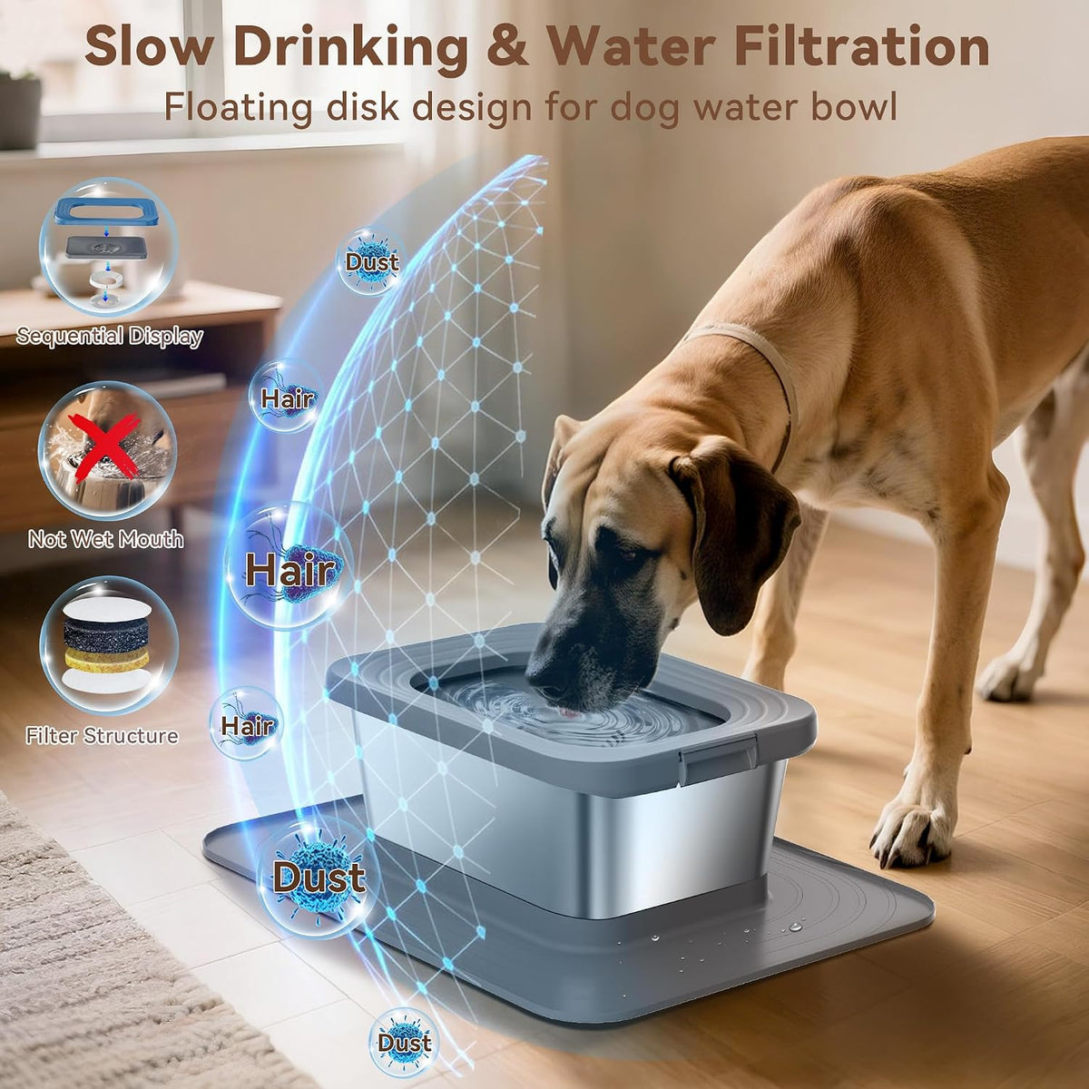 10L No Spill Dog Water Bowl Stainless Steel for Messy Drinkers – Essentials for Dogs - Gray - image 3