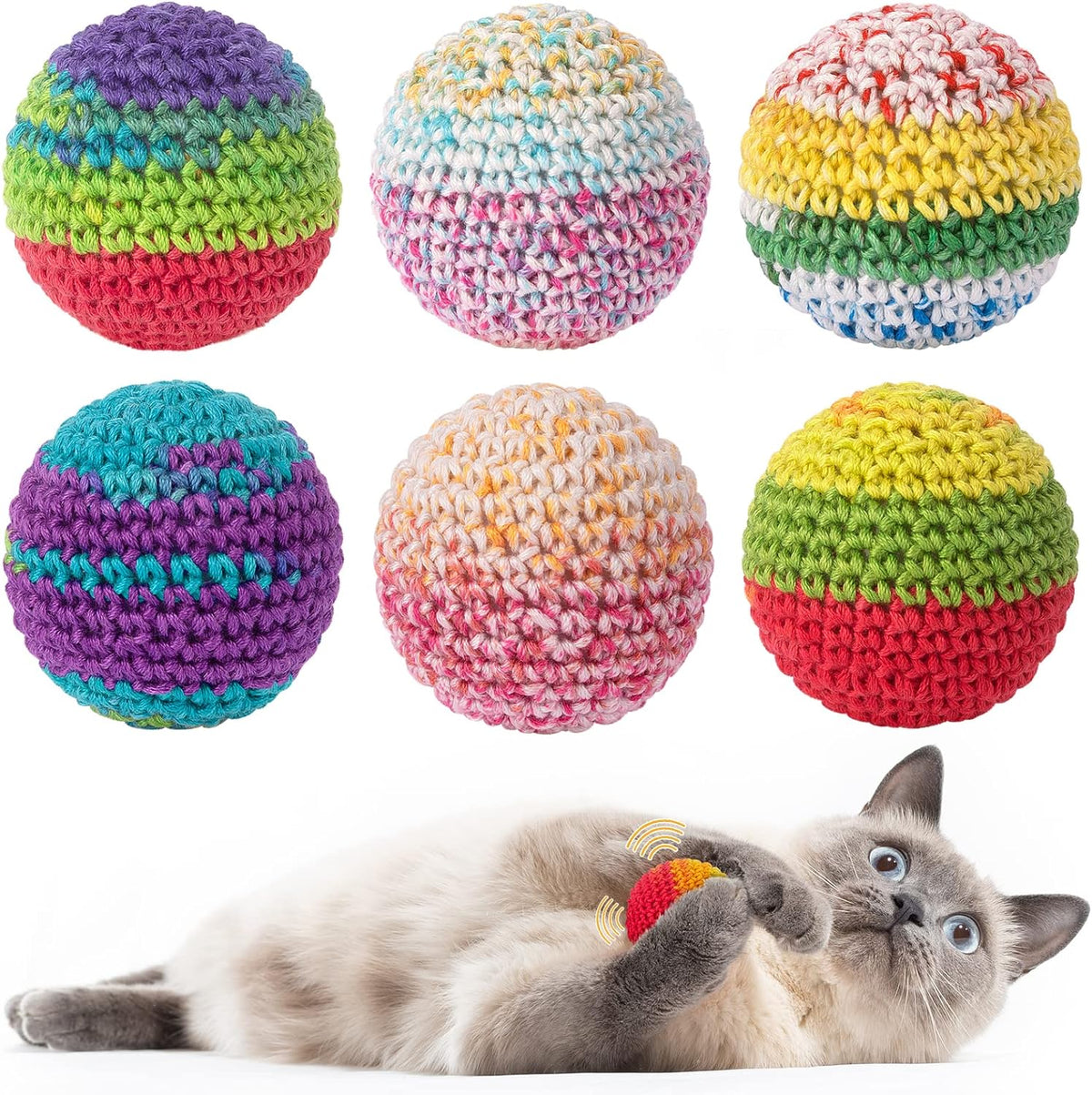 Cat Toys Balls, Wool Yarn Cat Ball with Bell Inside - 1.7 Inches