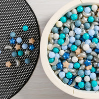 GOGOSO Ball Pit Balls Stars Moon Shapes Plastic Pitballs for Child - 100 balls / Pearl Gray+blue+green - image 3