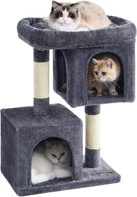 Feandrea Cat Tree, Plush Kitten Condo - M (19.3"L x 12.6"W x 29.1"H) / Smoky Gray