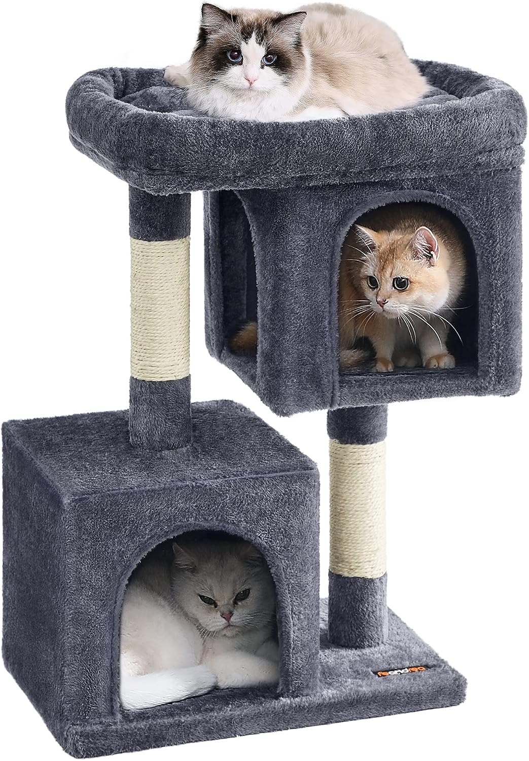 Feandrea Cat Tree, Plush Kitten Condo - M (19.3"L x 12.6"W x 29.1"H) / Smoky Gray