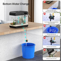 Fish Tank Aquarium 6.3 Gallon Fish Bowl with Music Humidifier 7 Color Auto-Looping Light Adjustable Quiet Pump, Temperature Display, Bottom Water Changer, HD Float Glass, Leak-Proof Thickened Base