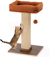 FUKUMARU Retro-Style Cat Scratching Post with Perch for Indoor Adult - Brown