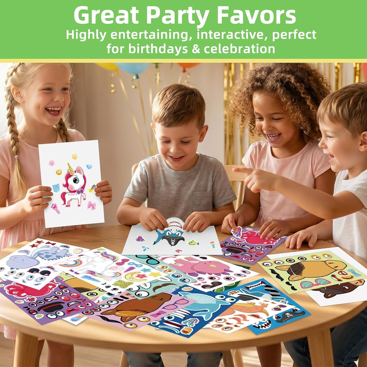 24 Sheets Make a Face Stickers for Kids Toddlers Party Favors Crafts – Fun for Kids & Family - Mixed Animals - image 4
