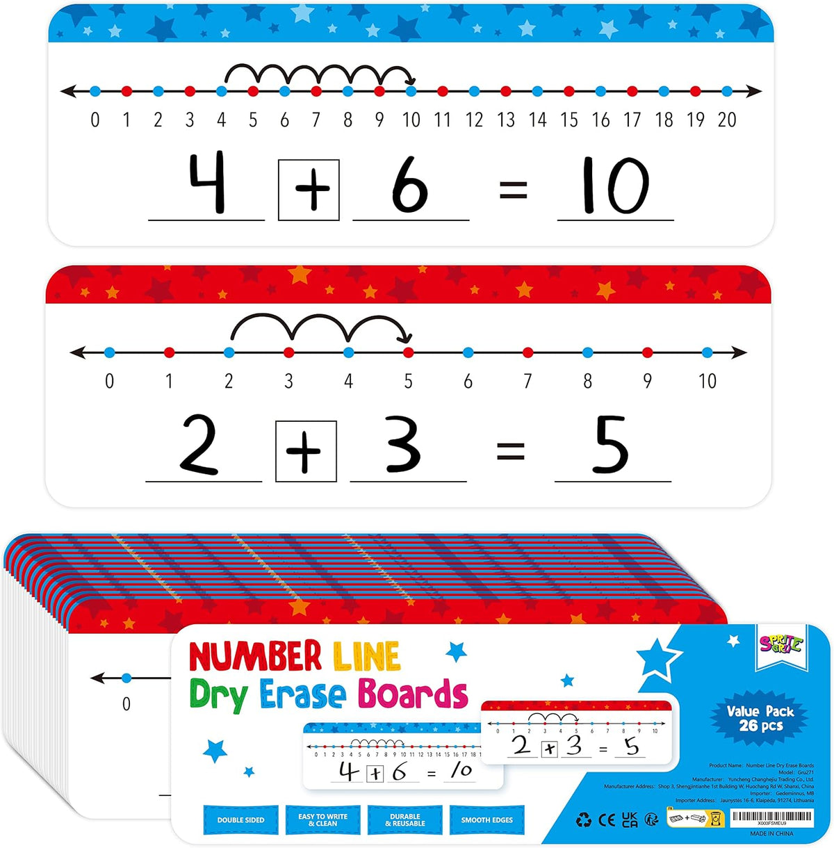 SpriteGru number line dry erase boards with 0-10 and 0-20 lines and colorful star print - view 7