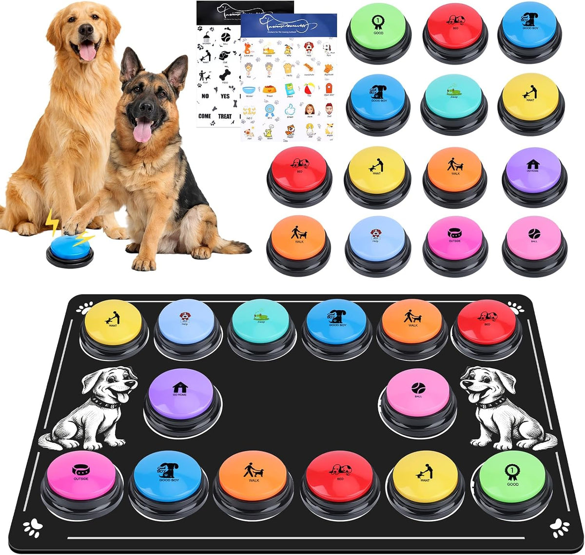 Dog Buttons for Communication, 10 Color - 10 colors,14 pcs