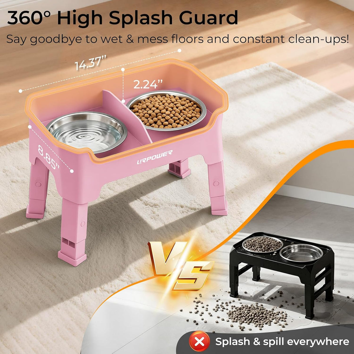 URPOWER Elevated Dog Bowls - Pink / Small - image 4