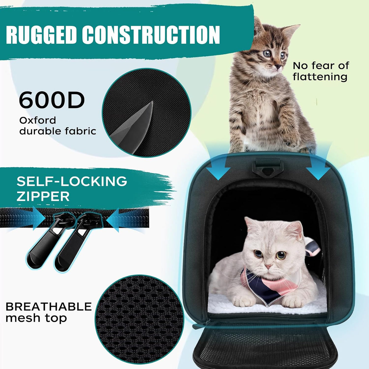 Top tasta Dog Cat Carrier Pet Carriers for Small Medium Large Cats - 20.0"L x 13.0"W x 13.0"H / Black - image 3
