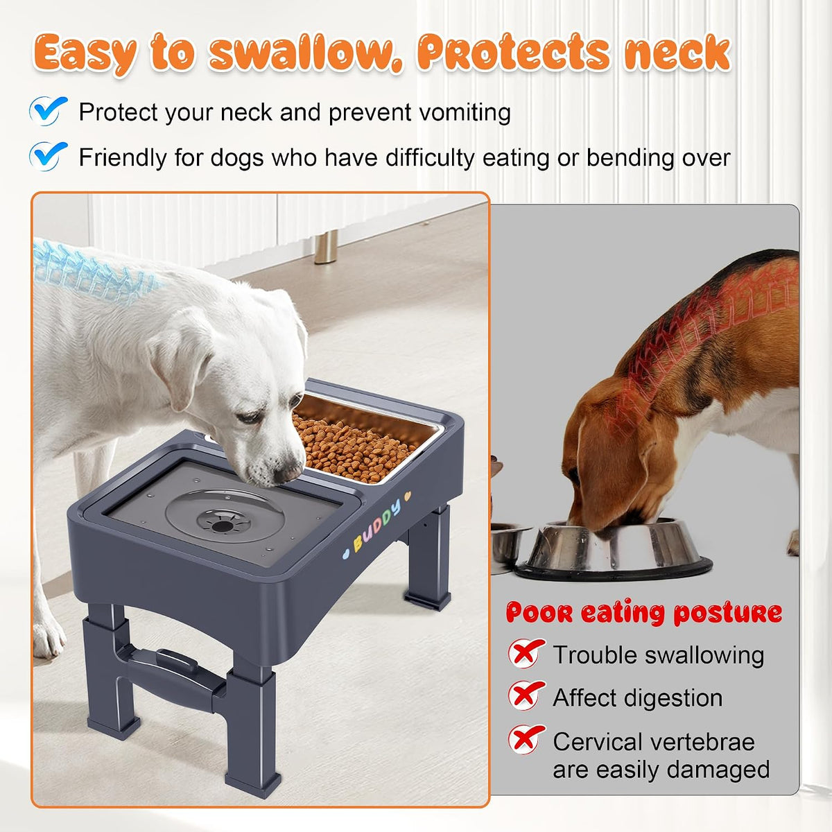 3-in-1 Elevated Dog Bowls with 4 Height Adjustable Raised Stand – Essentials for Dogs - Blue / 3-in-1 Dog Bowls Set - image 3