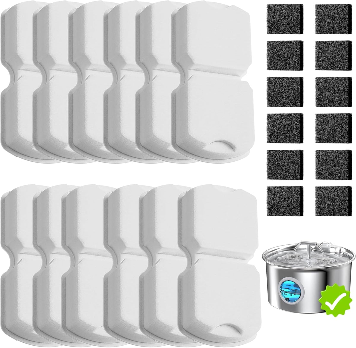 Cat Water Fountain Filter Replacement: 6 PCS Carbon & Sponges – Essentials for Cats - 12 Filters + 12 Sponges
