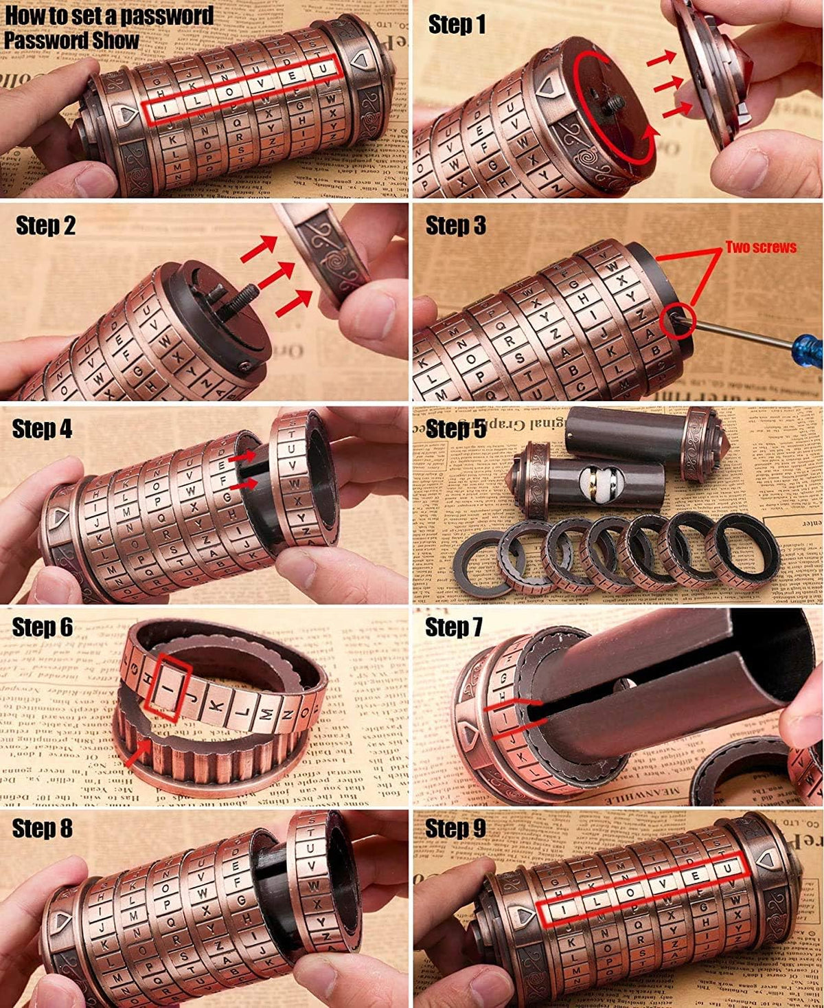 Cryptex Da Vinci Code Mini Cryptex Lock Puzzle Boxes with Hidden - Copper - image 3