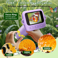 Odatay 1000X Digital Kids Microscope Kit with 12 Slides & 2" Screen - Purple - image 4