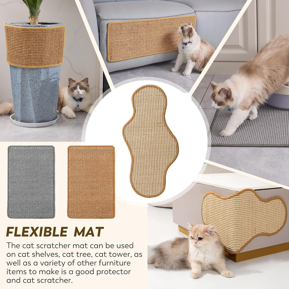 Sisal Cat Scratcher Mat with Sticky Tapes - Gray / 23.6" x 15.7" (2-Pack) - image 4