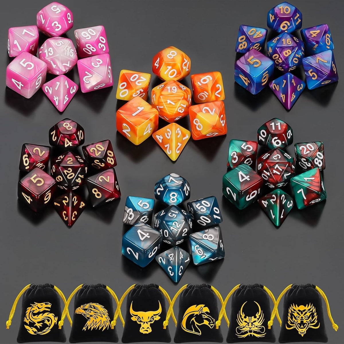 QMay 7 Sets Polyhedral Dice - 6 Colors B (42pcs)