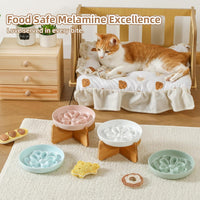 Melamine Cat Slow Feeder Bowl Set - White / 1 PACK - with Stand - image 3