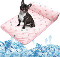 PUMYPOREITY Cooling Dog Bed, Pet Cooling Mat with Pillow - Small / Pink