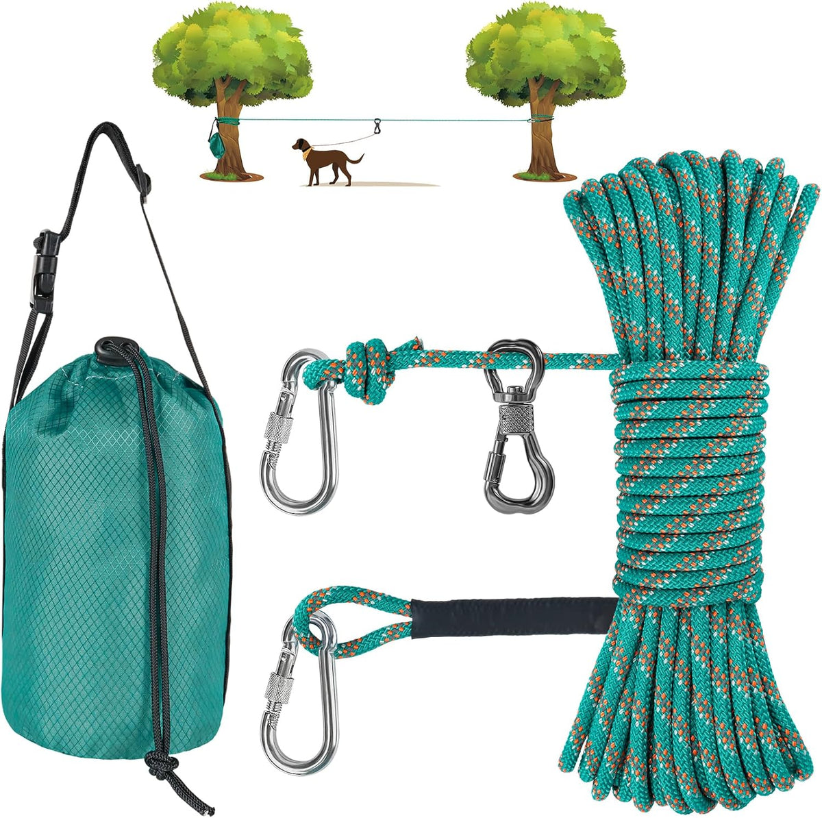 XiaZ Dog Tie Out Cable for Camping, Camping, Parks - Teal / 75ft