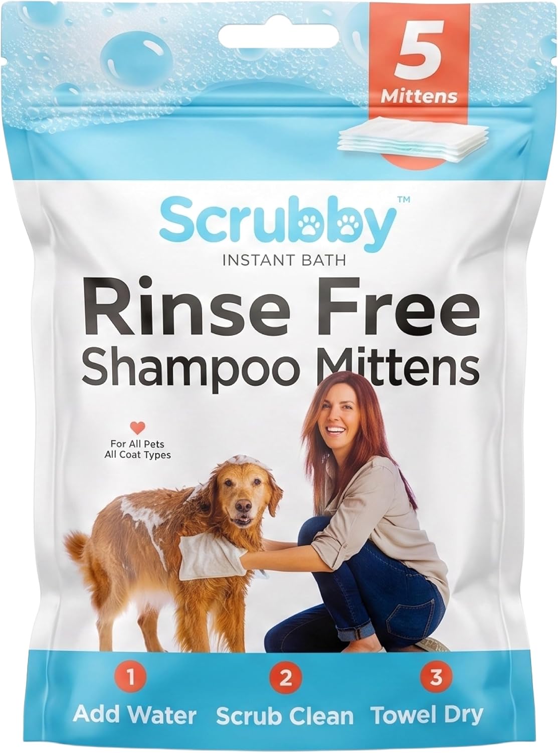 ScrubbyPet No Rinse Pet Wipes, Use Pet Bathing - 5 Count