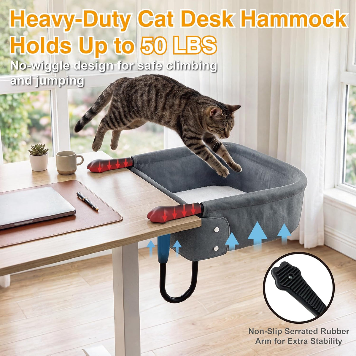 Extra-Sturdy Cat Desk Bed for Large Cats 50lbs Desk Cat Bed Attachment – Essentials for Cats - Gray - image 2
