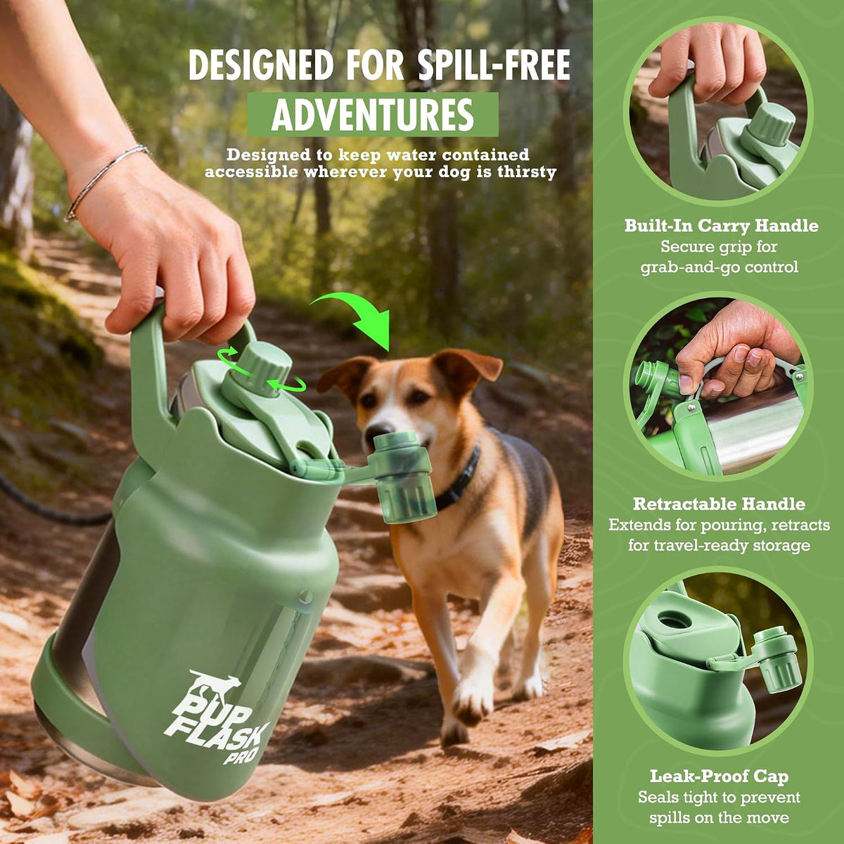 PupFlask Pro Portable Insulated Dog Water Bottle - Green / 30 Ounce - image 3
