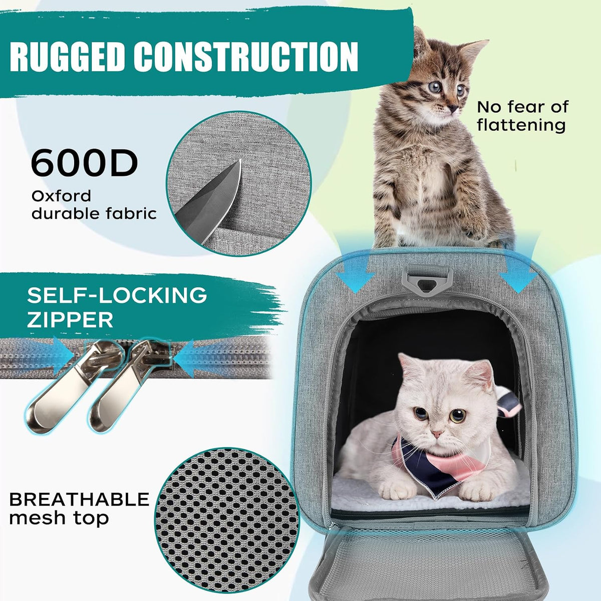 Top tasta Dog Cat Carrier Pet Carriers for Small Medium Large Cats - 20.0"L x 13.0"W x 13.0"H / Grey - image 3