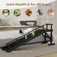 73" Dog Ramp for Bed, Pet Ramp with Removable Side Rail and Non-Slip Surface, Pet Ramp for Small & Large & Senior Dogs with Rest Platform and DIY Glow Strips,Dog Stairs for Couch, Black