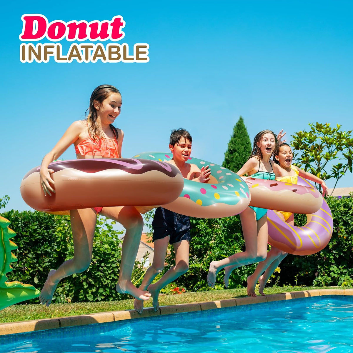 4E's Novelty 4 Pack Donut Pool Floats for Kids & Adults 30" Swim - image 3