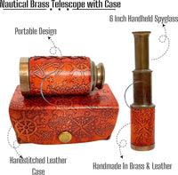 6" inch Handheld Brass Telescope with Wooden Box - Antique 6" - image 3