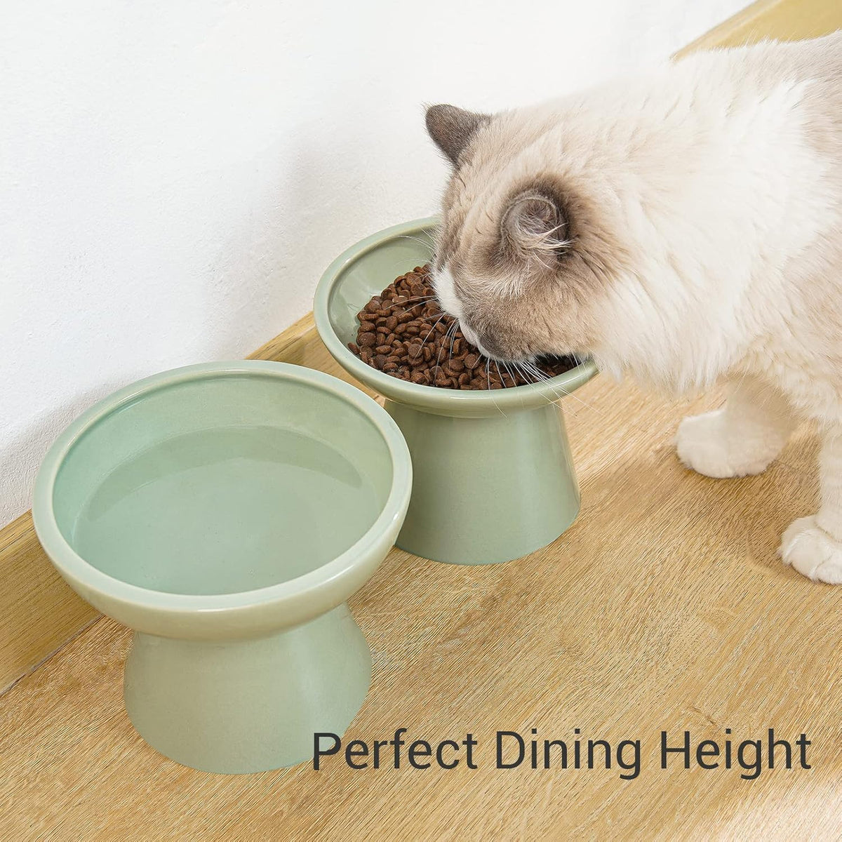 2-Pack Elevated Ceramic Cat Bowls Extra Wide for Food & Water – Essentials for Cats - Sage Green - image 4