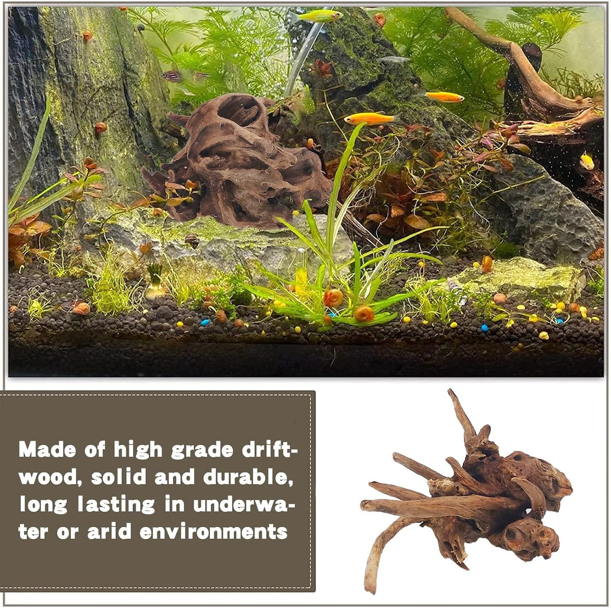 PINVNBY Natural Driftwood for Aquarium Decor Fish Tank Decorations - M:Mopani Driftwood (6.5 - 12 inches/4 Pack) - image 4