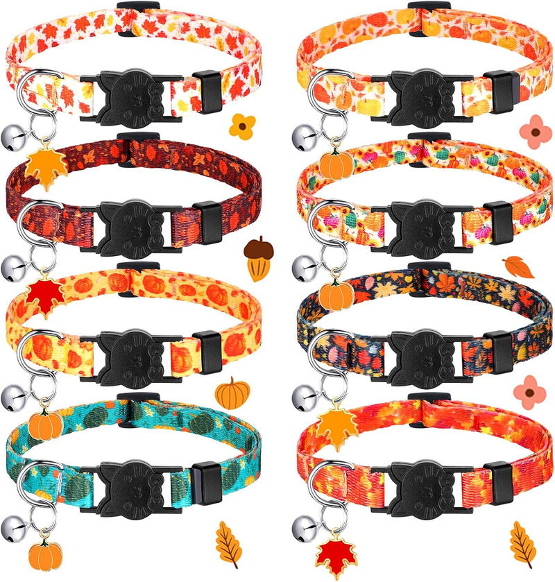 8 Pcs Halloween Cat Collars Breakaway with Bell - Pumpkin