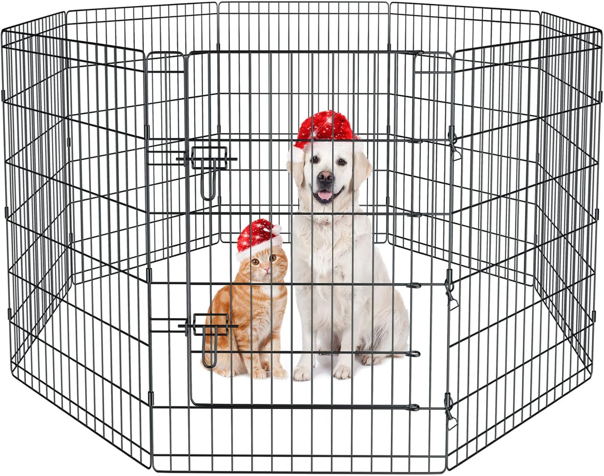 Puppy Pet Playpen 8 Panel 24 Inch Indoor Outdoor Metal Portable - 36"H x 24"W, 8 Panels