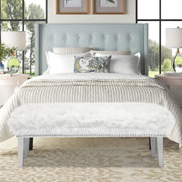 46 Inch White Bedroom Bench, Modern Multi-Purpose Bench with Wooden Legs, White Faux Fur Upholstered Bench for Bedroom, Living Room, or Entryway