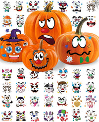 Aowplc Halloween pumpkin face stickers for kids, 32 small faces on vinyl sheets - view 3