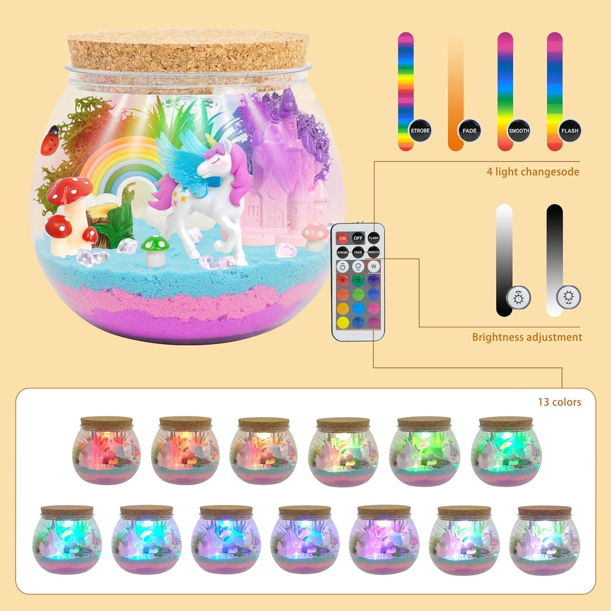 CXXDE light-up unicorn terrarium kit with LED night light, figurines and moss - view 2