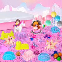 Tcvents unicorn sensory bin with pink sandbox, play sand, castle molds and unicorn figures - view 7