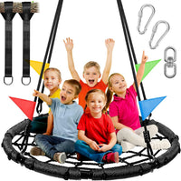 Odoland 43 inch black spider web tree swing with padded steel frame and adjustable ropes - view 2