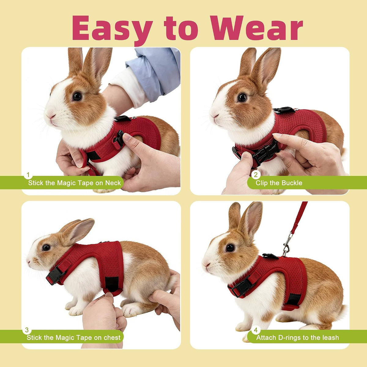 Breathable Bunny Harness and Leash Set with Cute Bow, Black S – Essentials for Small Pets - M / Red - image 3