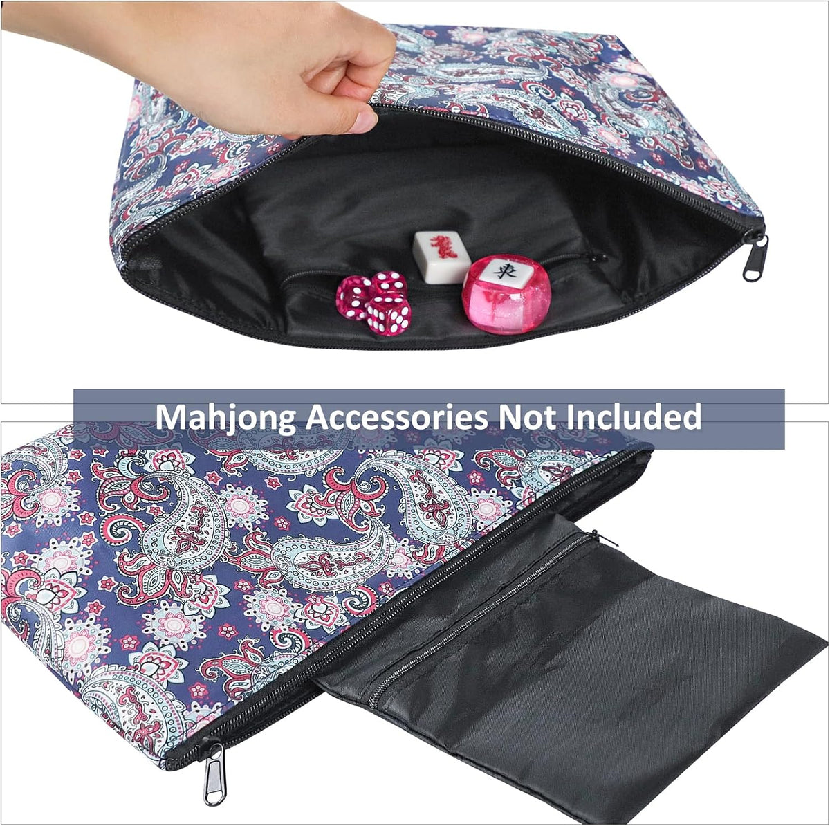 GUSTARIA empty mahjong tiles bag with blue print and zipper closure - view 7