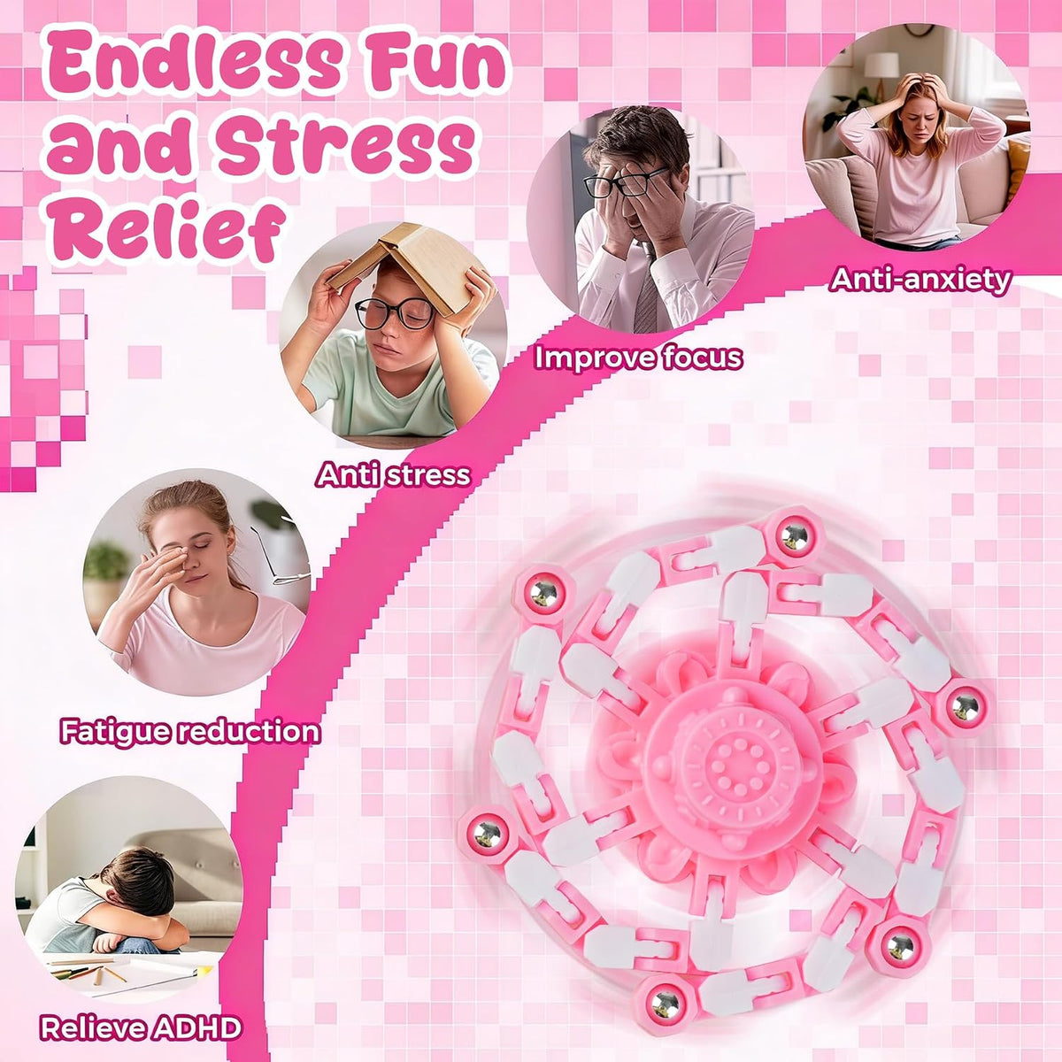 12PCS Transformable Fidget Spinners for Kids Adults - Pink - image 4