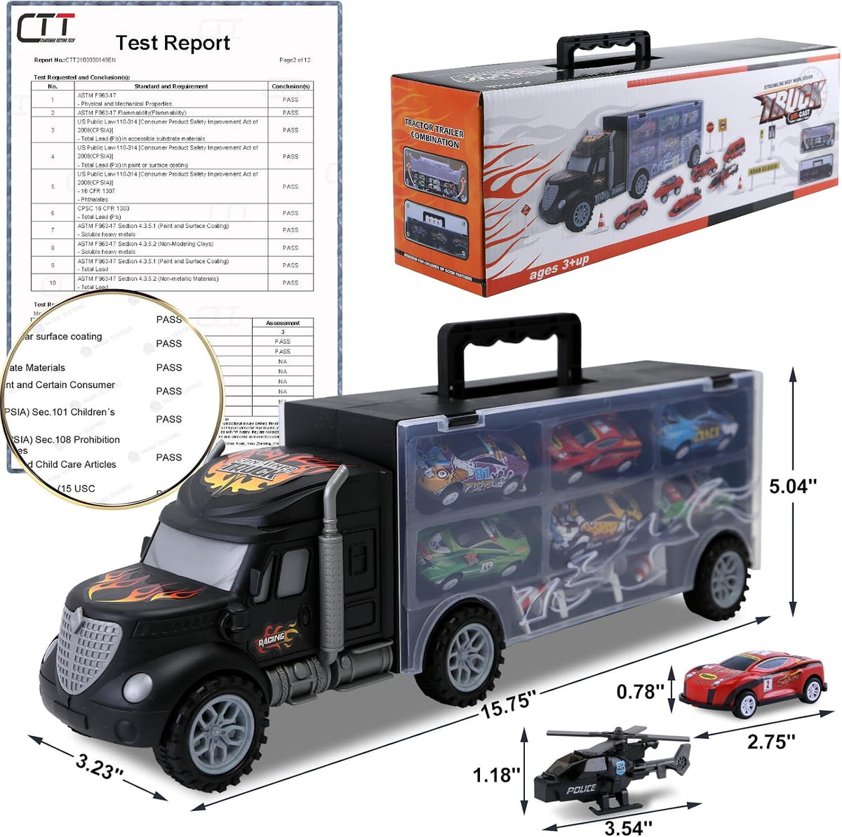 JODUDLR car carrier truck toy with 12 die-cast police and racing cars - view 3