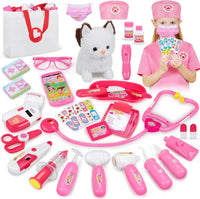 33PCS Toy Doctor Kit for Girls - Pink with Cat Toy